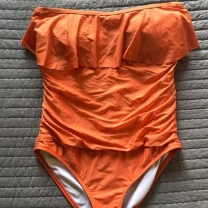 One piece strapless ruffle swimsuit